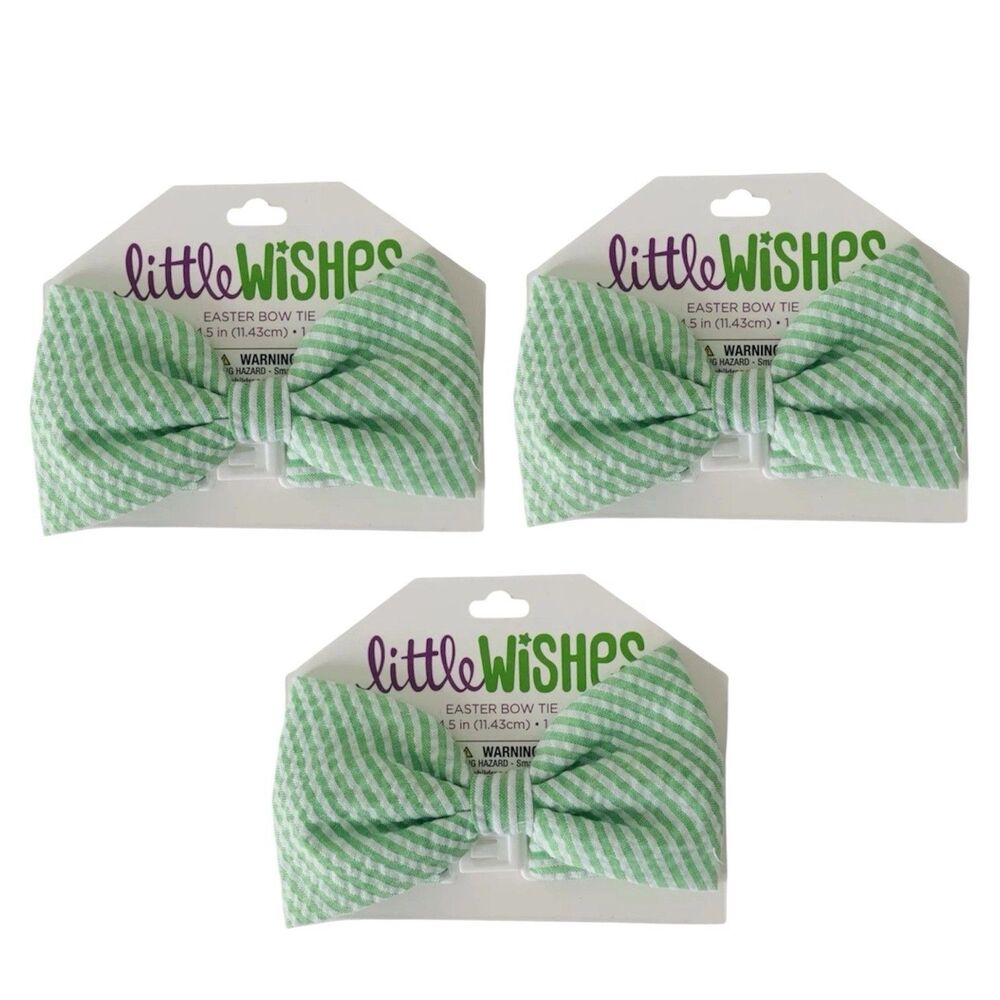 3x Little Wishes Boys Toddler Stripped Green Easter Bow Tie for 4 and Up